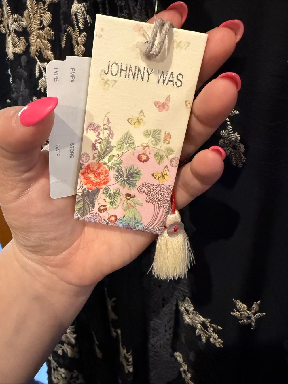 Johnny Was Black Cardigan with Cream Floral Embroidery - Picture 3 of 5